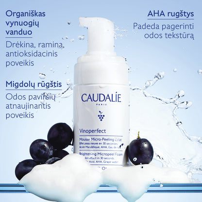 CAUDALIE šveičiamasis veido prausiklis pigmentuotai odai VINOPERFECT MICROPEEL FOAM, 100 ml
