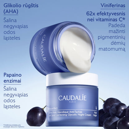 CAUDALIE naktinis veido kremas pigmentuotai odai VINOPERFECT GLYCOLIC NIGHT CREAM, 50 ml
