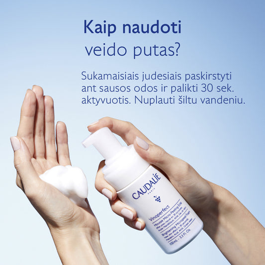 CAUDALIE šveičiamasis veido prausiklis pigmentuotai odai VINOPERFECT MICROPEEL FOAM, 100 ml