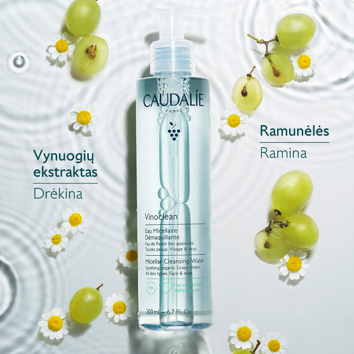 CAUDALIE micelinis vanduo VINOCLEAN MICELLAR CLEANSING WATER, 200 ml